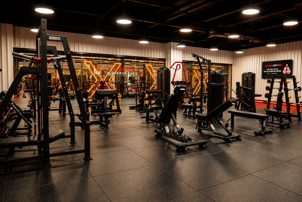 Face Off Fitness Gym in Dubai with modern fitness equipment and spacious workout area